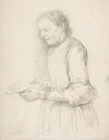 Woman in Half-Length, Profile View Facing Left and Reading a Piece of Paper Signed ‘Catarina’