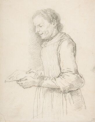 Woman in Half-Length, Profile View Facing Left and Reading a Piece of Paper Signed ‘Catarina’