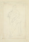 Woman in head piece and long dress with sling about her neck, possibly for infant