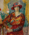 Woman in Red Blouse with Tulips