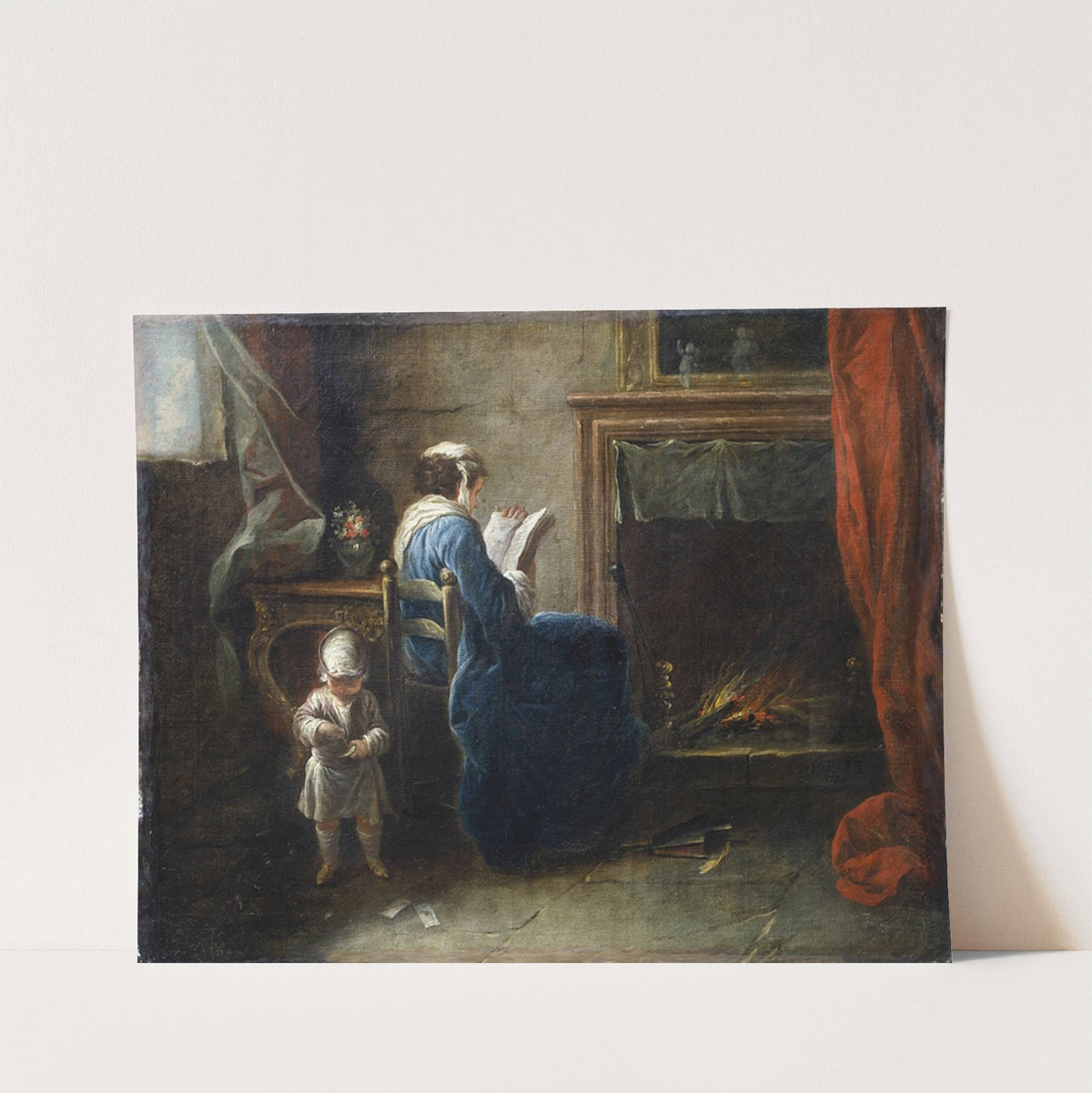 Woman Reading in front of a Fireplace (1735) by Pierre Parrocel