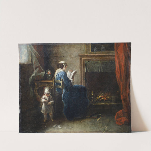 Woman Reading in front of a Fireplace (1735) by Pierre Parrocel