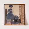 Woman sitting on a chair holding a book with a cat looking on. by Edward Penfield