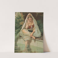 Woman sitting with foot in water next to bar of soap (1900) by American Lithograph Co.