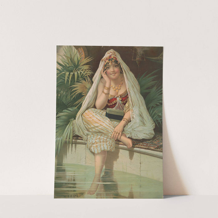 Woman sitting with foot in water next to bar of soap (1900) by American Lithograph Co.
