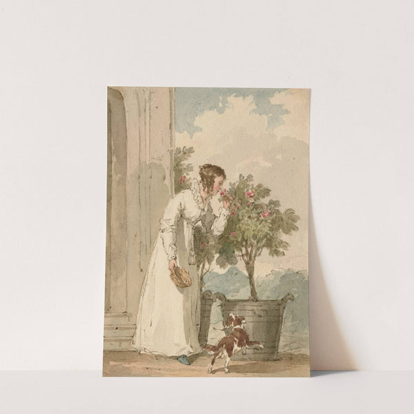 Woman smelling a rose by John Augustus Atkinson