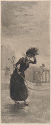 Woman Walking in the Wind Holding an Umbrella (1888–89)