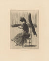 Woman with a book and umbrella on a chair outside (1888)