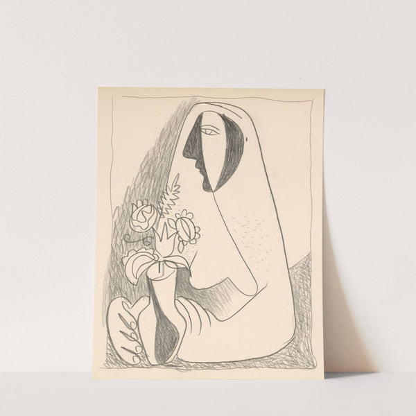 Woman with a bouquet in a vase by Mikuláš Galanda