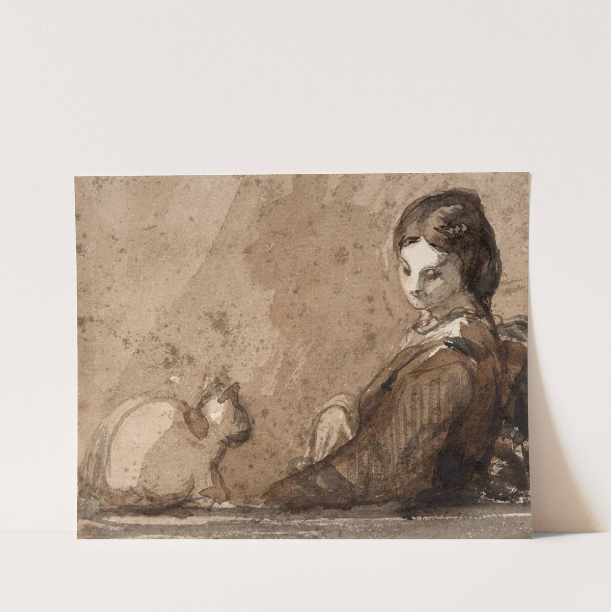 Woman with a cat by Félix Bracquemond