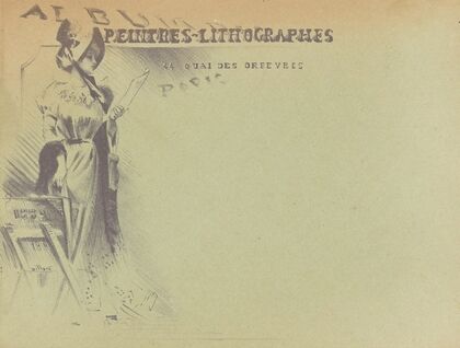 Woman with a print in her hand next to a print stand (1892)