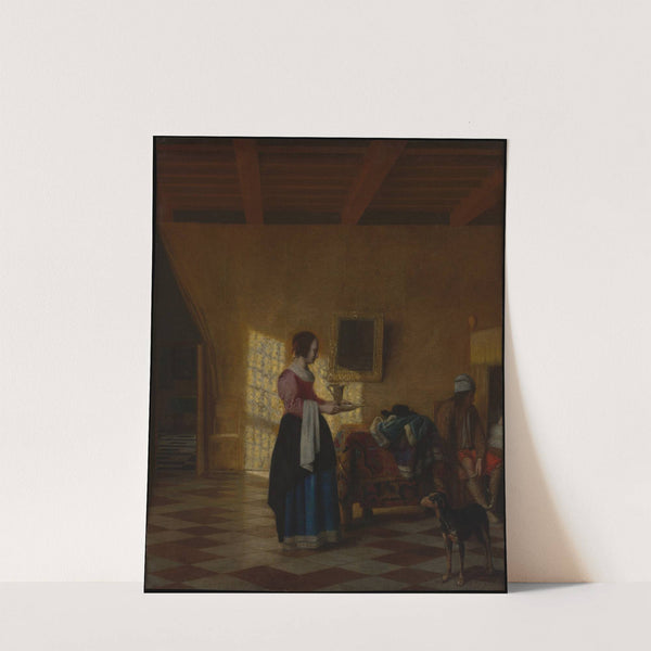 Woman with a Water Pitcher, and a Man by a Bed by Pieter De Hooch