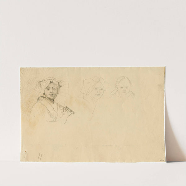 Woman with sunshade, head of a woman, head of a child by Floris Verster