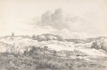 Wooded Dune Landscape near Haarlem, with Windmill and a Pair of Figures
