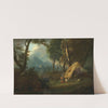 Wooded landscape with a hut in a storm by German School
