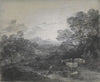 Wooded Landscape with Herdsmen and Cattle, Buildings on a Hill, and Rustic Lovers (ca. 1770)