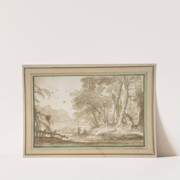 Wooded Landscape with Two Figures by Domenico Piola