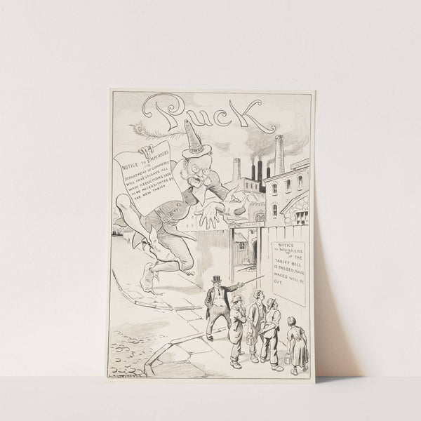 Workers stand outside factory reading notice (1913) by Louis Glackens