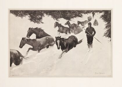 Working snow-bound ponies out of the mountains (1900)