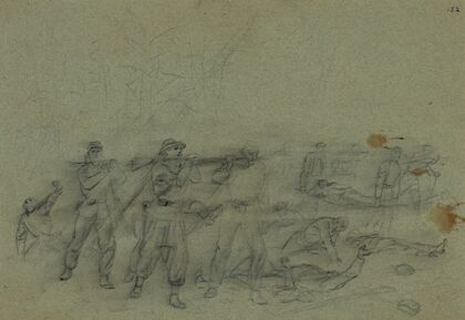 Wounded being carried away