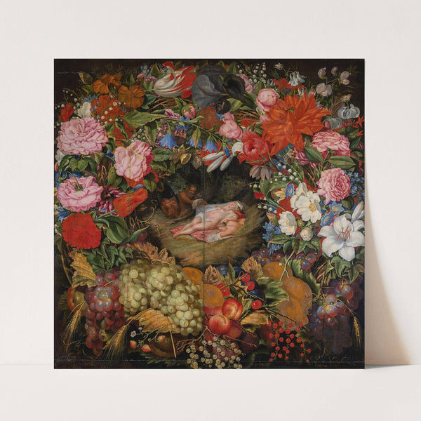 Wreath of Flowers and Fruit with Centre-Piece after Rubens (1656) by Ottmar Elliger