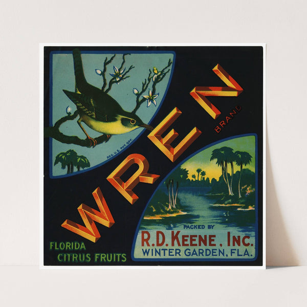 Wren Brand Florida Citrus Fruit Label (1940s)