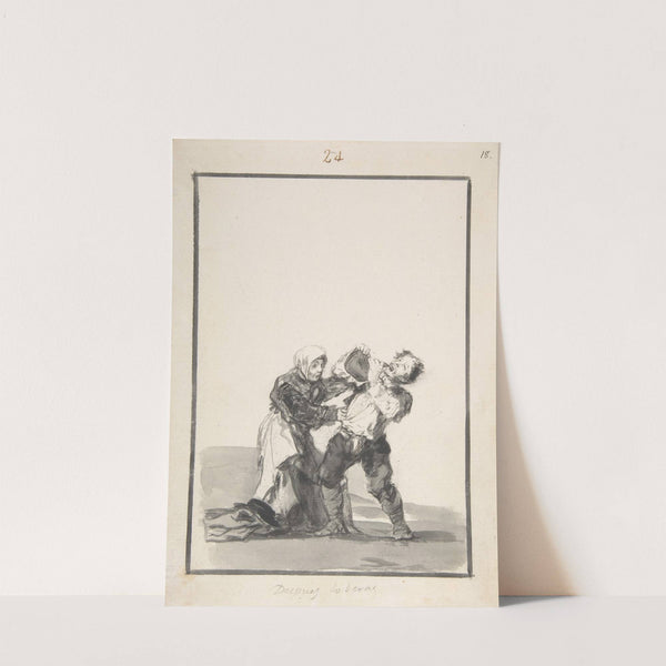 ‘You’ll See Later’; a man drinking, a woman trying to stop him (ca.1816–20) by Francisco de Goya