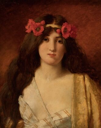 Young beauty with a crown of poppies