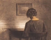 Young girl by a semi-circular table
