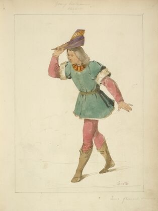 Young Italian, 1400; Tunic flowered damask