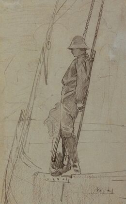 Young Man Leaning Against Sailboat Rigging