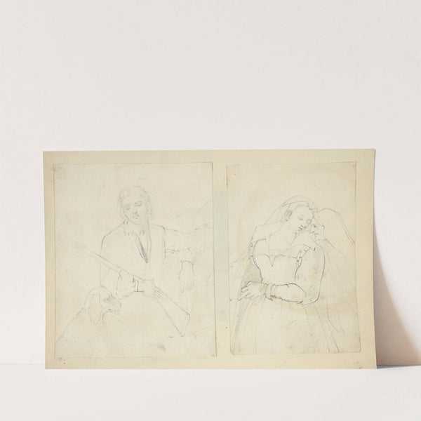 Young man with dog; Young woman with older woman by Stewart Watson