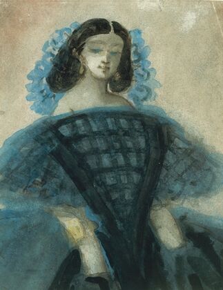 Young Woman in a Blue and Black Dress