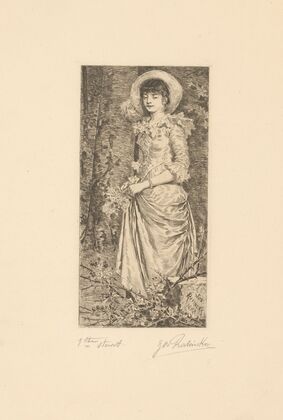Young woman in a forest with flowers in her hand (1888)