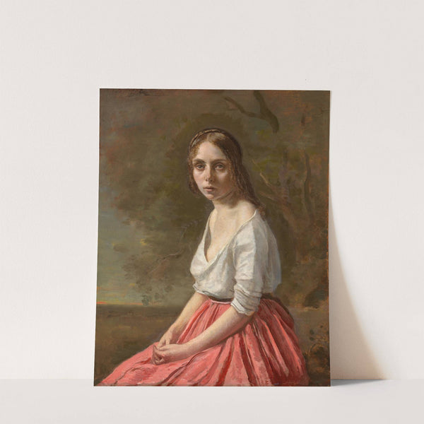 Young Woman In A Pink Skirt by Jean-Baptiste-Camille Corot