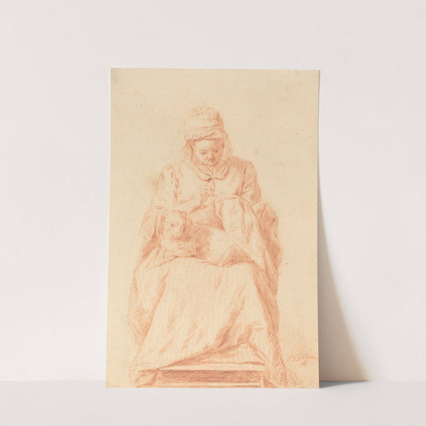 Young Woman Sewing with a Dog Resting on Her Lap by Johann Gottlieb Glume