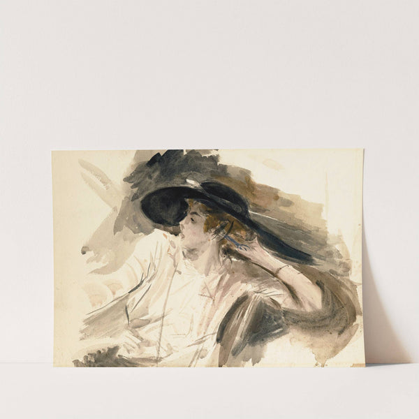 Young woman wearing a large  hat by Giovanni Boldini