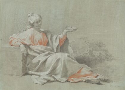 Young Woman with a Bowl, Seated Outdoors