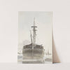 Zeilschip van voren gezien in een houthaven by Hendrik Abraham Klinkhamer