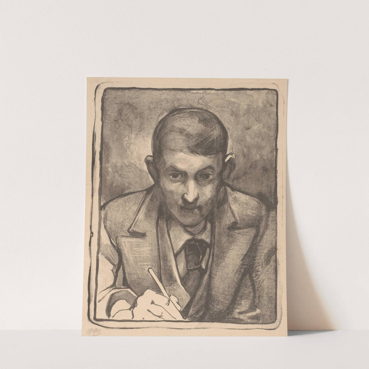 Zelfportret, tekenend by Bernard Willem Wierink