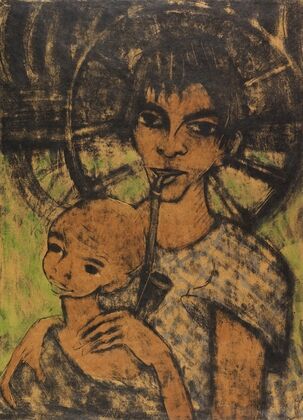 Zigeunermadonna (Zigeunerin mit Kind vorm Wagenrad)