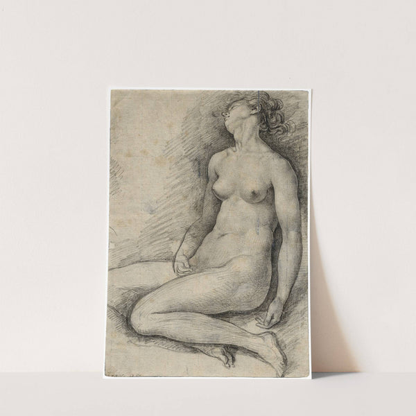 Zittend vrouwelijk naakt: hoofd achterover, de ogen toe. by David Humbert de Superville