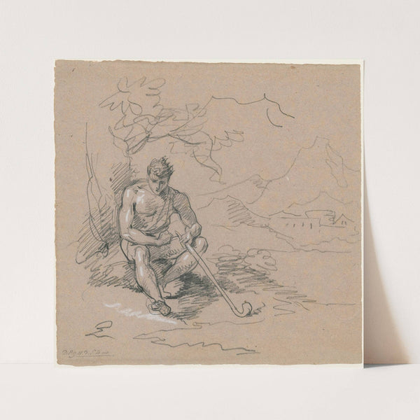 Zittende jongeling met staf in arcadisch berglandschap by David Humbert de Superville