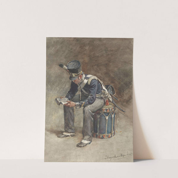 Zittende lezende tamboer van de infanterie by Jan Hoynck van Papendrecht