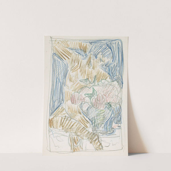 Zittende naakte figuur naast een vaas met bloemen by Reijer Stolk