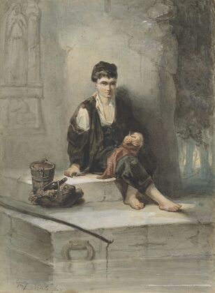 Zittende vissersknaap aan zijn maaltijd (1834 - 1911)