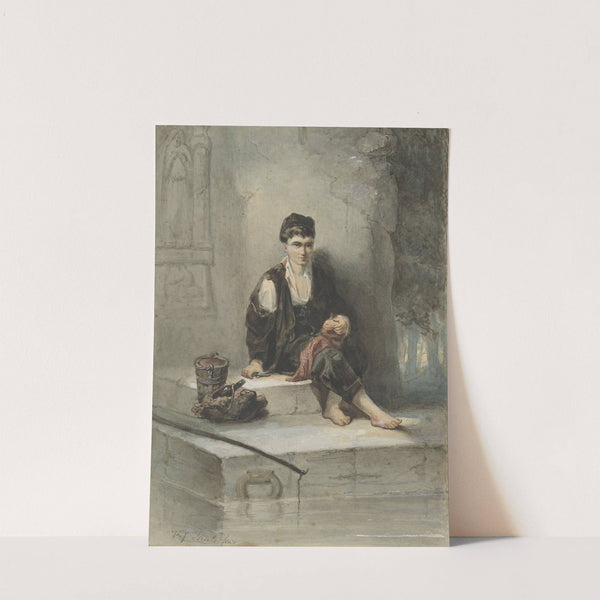 Zittende vissersknaap aan zijn maaltijd (1834 - 1911) by Jozef Israëls