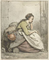 Zittende vrouw met een koperen ketel