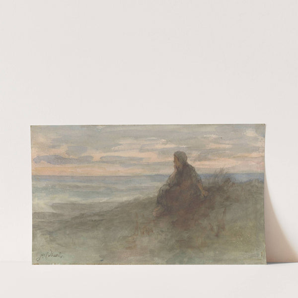 Zittende vrouw op een duin bij zee (c. 1834 - c. 1911) by Jozef Israëls