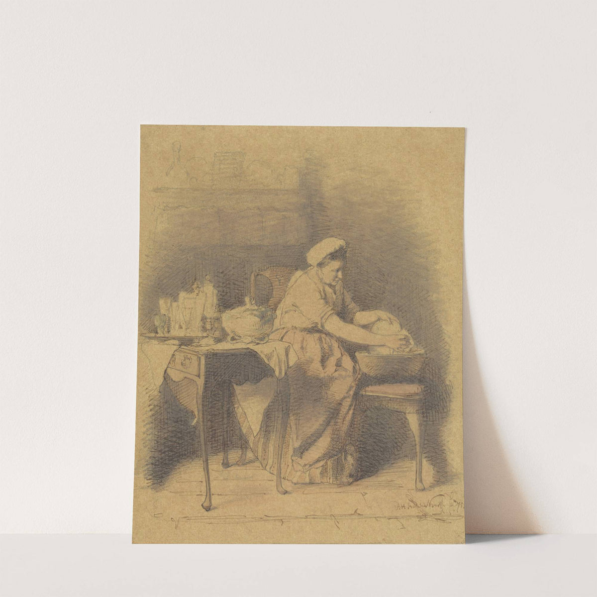Zittende vrouw, vaatwerk wassend by Alexander Hugo Bakker Korff